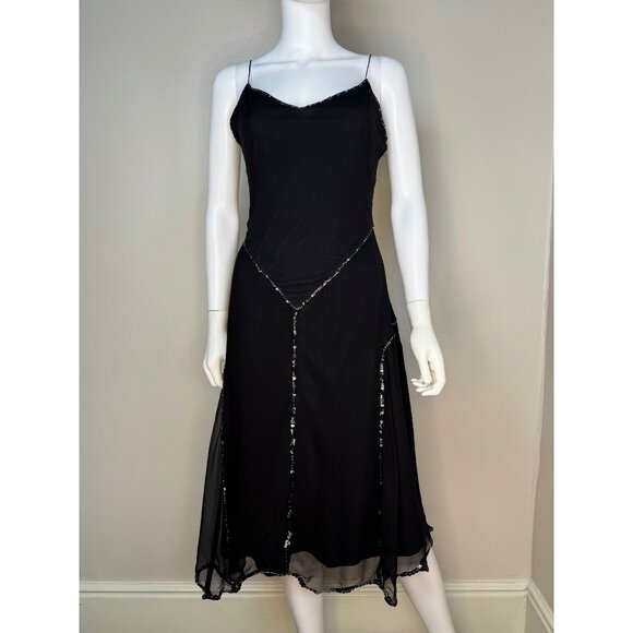 Vintage Y2K Betsey Johnson Black Sequin Slip Dress with Zig Zag Hem, XS/Small - Picture 3 of 6